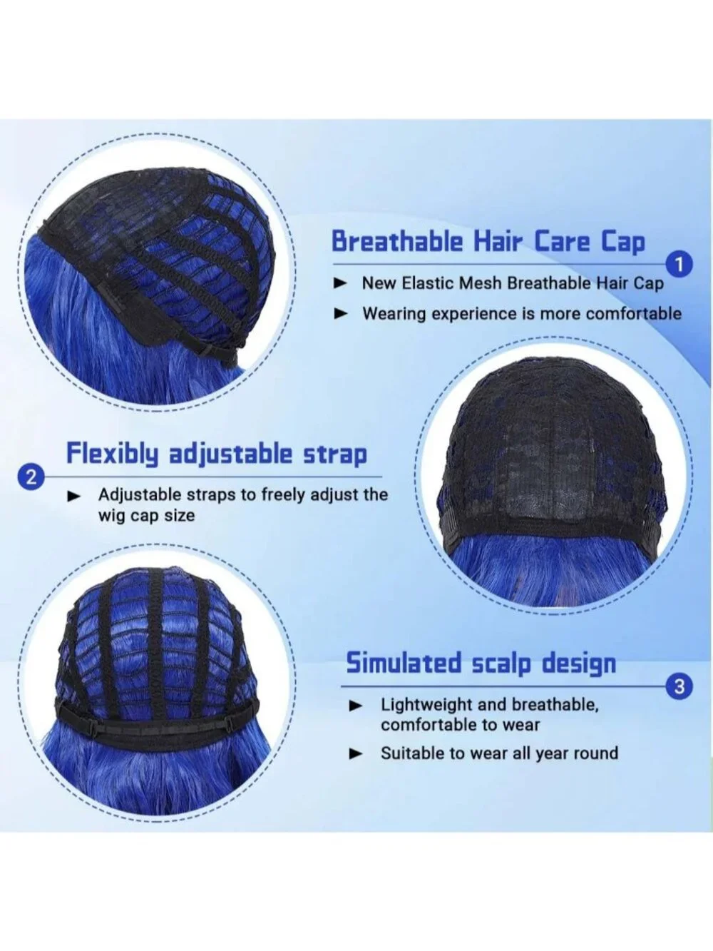 Women's Blue 14 Inch Short Shoulder Length Synthetic Bangs Wavy Bob Wig